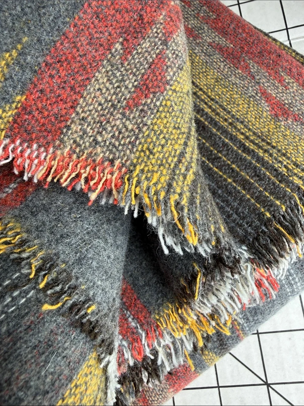 Vintage Wool Southwest Stripe Blanket Fabric 1⅝ Yards x 90” Charcoal Rust Gold
